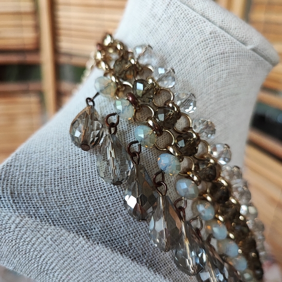 Opaline Clear Faceted Large Ball Pendant Teardrop Smoke Gold Tone Bib Necklace - Picture 3 of 12